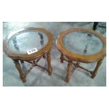 2 WOOD AND GLASS END TABLES 22 1/2" h x 25 1/2" w