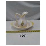 YELLOW FLORAL PITCHER AND BOWL