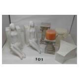 WOMEN BOOKENDS STATUES, CANDLE STANDS, RISERS