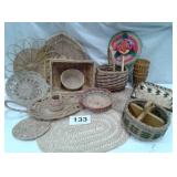 LOT OF WICKER MATS, BASKETS, ETC.