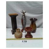 BROWN VASES AND CANDLE RISERS