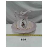 VIOLET AND CREAM FLORAL PITCHER AND BOWL