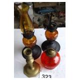VTG OIL LAMPS 2 GLOBE MISSING, 1 CANDLESTICK