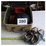 VTG CASE W BOWLING BALL AND 7 1/2 LEATHER SHOES