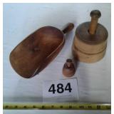 WOODEN SCOOP AND BUTTER MOLDS