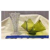 Vintage Green Viking Glass handkerchief bowl,