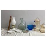 Lamp, Glass Canisters, Vase,  Candy Dish