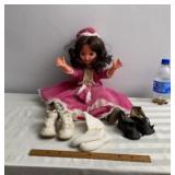 Vintage Leather Baby Shoes , Doll Made in Italy