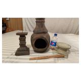 Chiminea 15 inches high, 2 candle holders