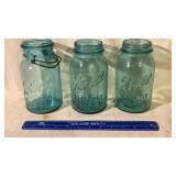 Blue Ball jars, one w/bail- one has a chip