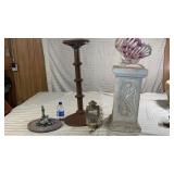 Pedestal Stand, candle lantern, squirrel decor,