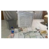 Clothes basket, used kitchen towels , waste