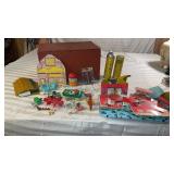 Metal farm set and partial, plastic animals ,
