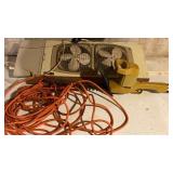 Window fan, extension cord and hedge trimmers