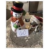 NEW CHRISTMAS PORCH DOG, CERAMIC SNOWMAN