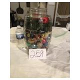 VINTAGE PICKLE JAR FULL OF VINTAGE ORNAMENTS