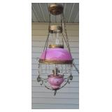 VICTORIAN  PINK GLASS ELECTRIC HANGING LIGHT