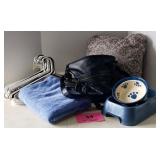 Assortment of items- throw pillow, hangers,