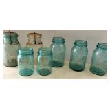 7 Ball glass jars (1 clear/6 blue)