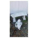 Concrete Bench with Concrete Angel
