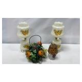 2 Floral Lamps , floral decor votive vase chipped