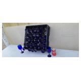 25 blue stem line glasses with plastic tray