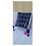 16 blue stem wine glasses and plastic tray