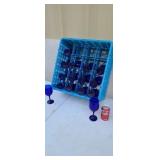 15 blue stem wine glasses with plastic tray