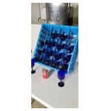 16 blue stem wine glasses.