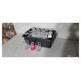 36  Ikea clear glasses in plastic bus tray.