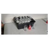 38  Ikea clear glasses in plastic bus tray.