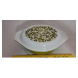 Vintage Pyrex Spring Blossom Olive Green Bottom