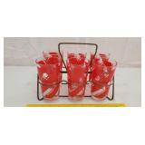Mid Century Modern Red Set of Drinking Glasses w