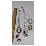 Cameo Necklaces, Earings and Lapel Pins