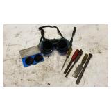 Cutting torch goggles, chisels
