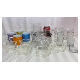 Glassware- candy dish, glasses, coffee cups,