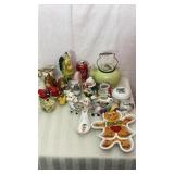 Kettle, cream and sugar, salt and pepper shakers