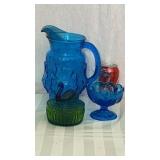 Jeannette blue green glass swan covered candy