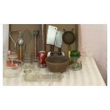 Meat tenderizer, potato masher, old wire whisk,