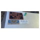 Harley steel sign & others.