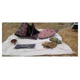 Hunting blind sleeping bag tent stakes