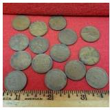 15 Wheat Pennies. 1935-1939