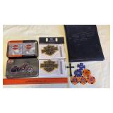 Harley Davidson cards, touring book, poker chips