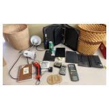 Clamp Light, 2 Wicker Waste Baskets, Black and