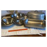 Roaster and stainless steel mixing bowls