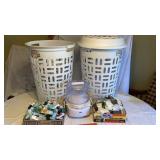 Laundry baskets, humidifier, soap and shampoo