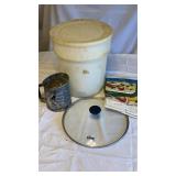 Lodge cast iron skillet lid, flour sifter,