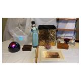 Wood boxes, tote, paper towel rack, Knick knacks