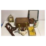Candles, candle holder, wood box, key holder and