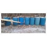 7 plastic barrels.